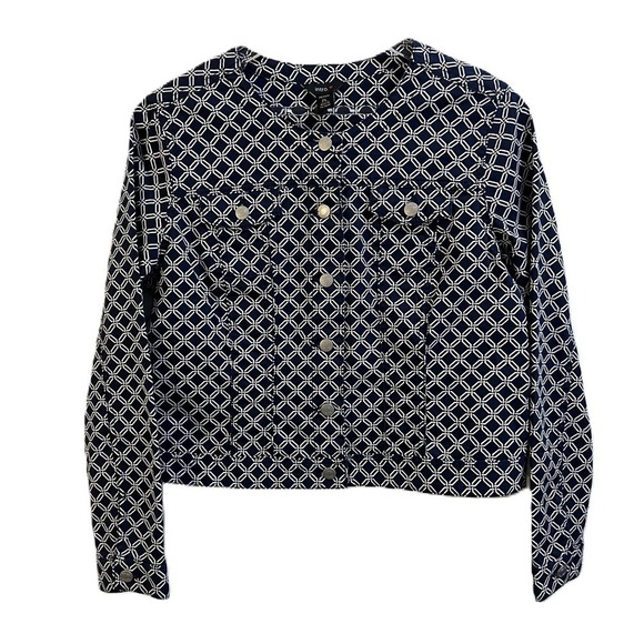 intro Cropped Jacket Navy and White Size PL - Picture 1 of 5